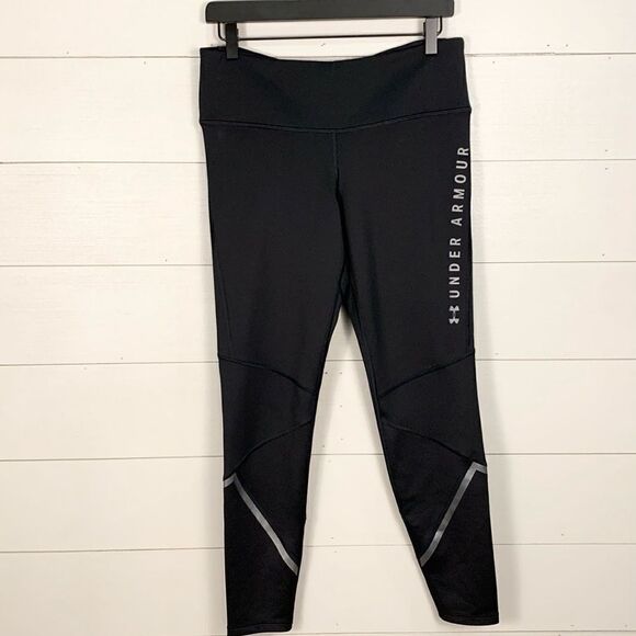 Under Armour black compression athletic leggings workout gym women size large - Picture 1 of 8